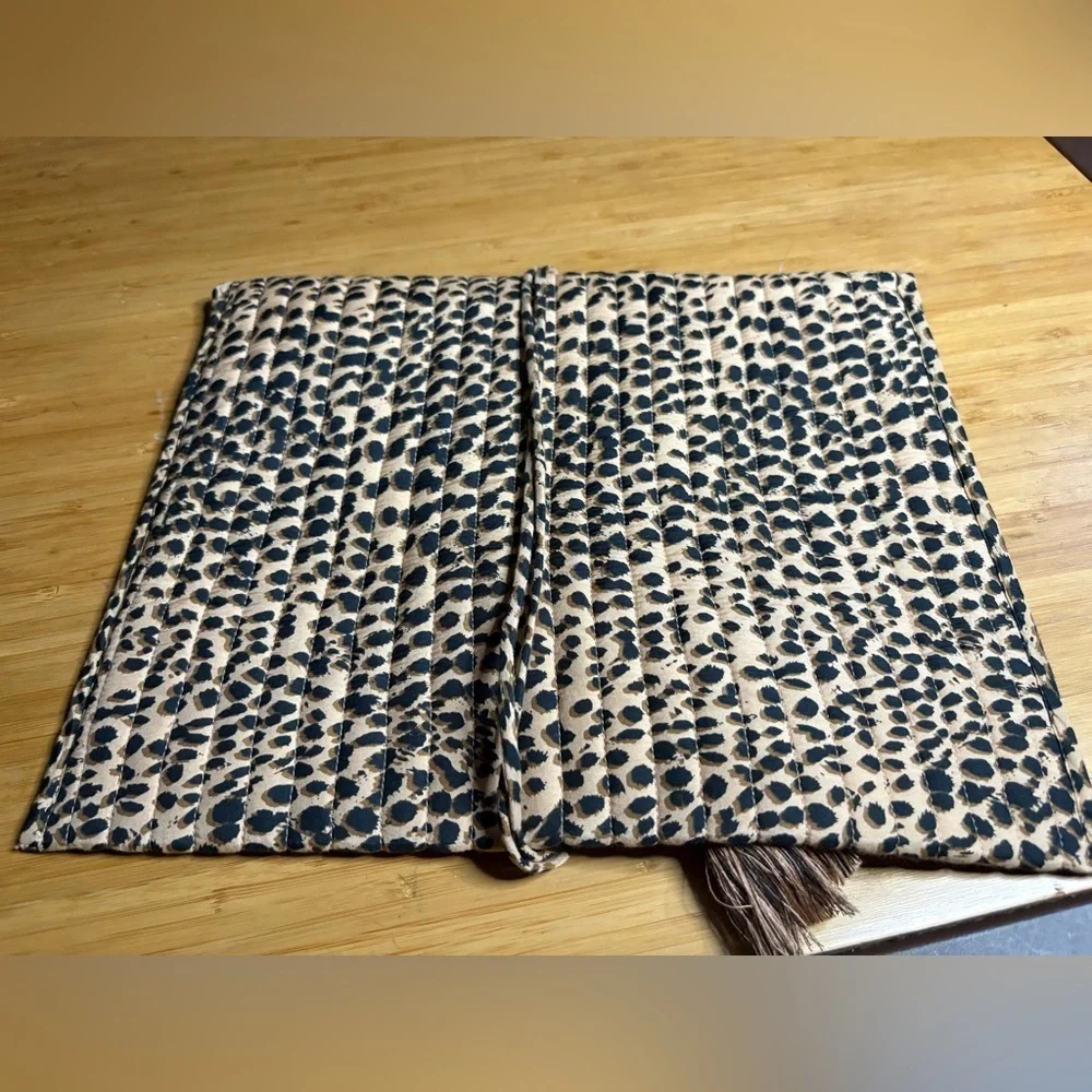 EUC Ulla Johnson- Leopard Print Foldover Quilted Cloth Clutch with Tassel